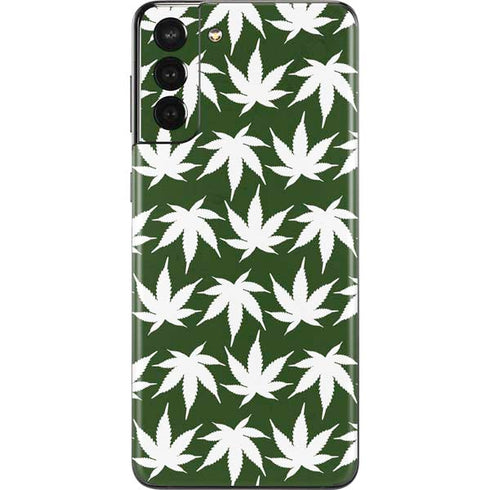 Marijuana Leaf White Pattern Galaxy S21 Plus 5G Skin