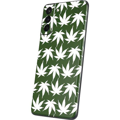 Marijuana Leaf White Pattern Galaxy S21 Plus 5G Skin
