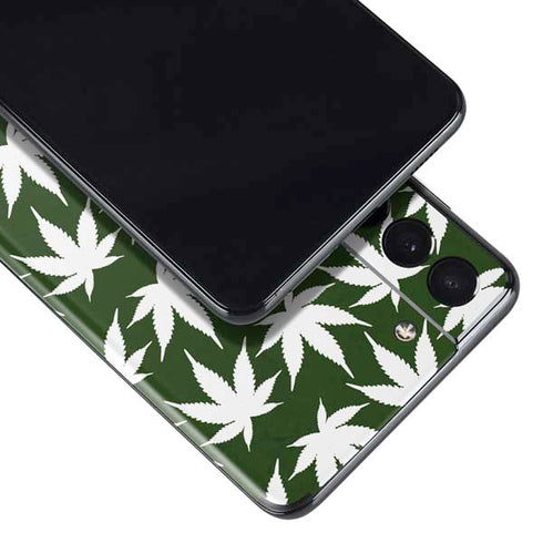 Marijuana Leaf White Pattern Galaxy S21 Plus 5G Skin