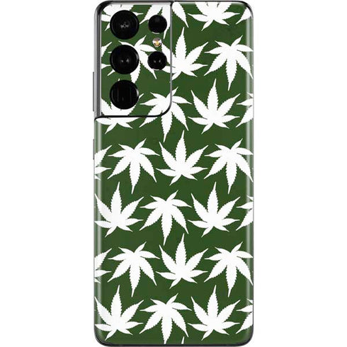 Marijuana Leaf White Pattern Galaxy S21 Ultra 5G Skin