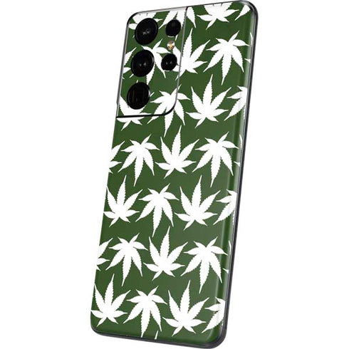 Marijuana Leaf White Pattern Galaxy S21 Ultra 5G Skin
