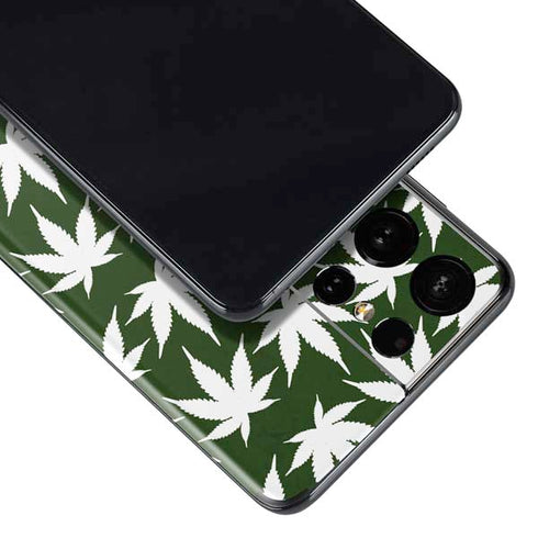 Marijuana Leaf White Pattern Galaxy S21 Ultra 5G Skin