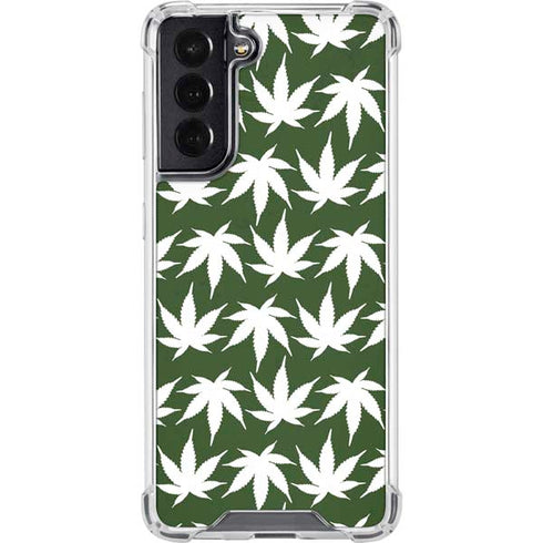 Marijuana Leaf White Pattern Galaxy S22 Clear Case