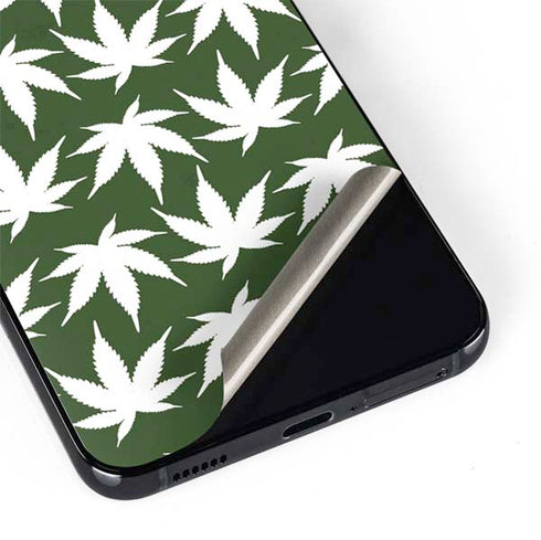 Marijuana Leaf White Pattern Galaxy S22 Plus Skin