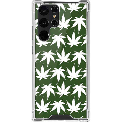 Marijuana Leaf White Pattern Galaxy S22 Ultra Clear Case