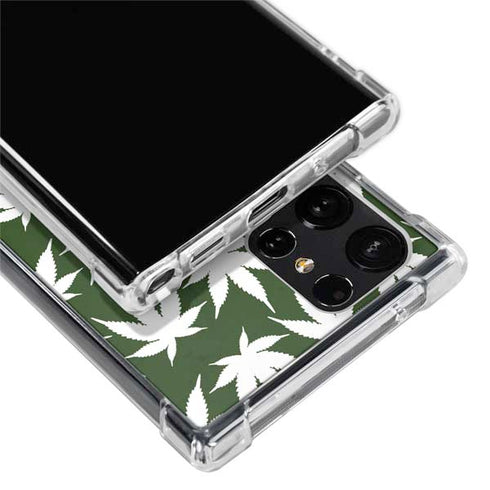 Marijuana Leaf White Pattern Galaxy S22 Ultra Clear Case