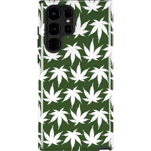 Marijuana Leaf White Pattern Galaxy S22 Ultra Pro Case