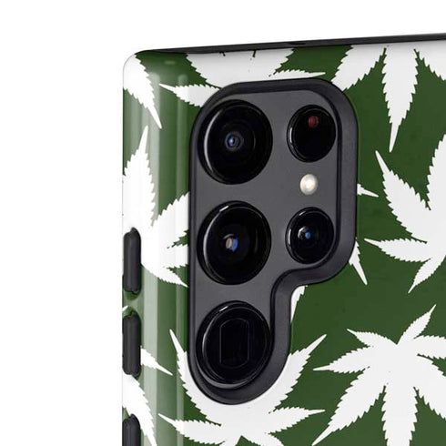 Marijuana Leaf White Pattern Galaxy S22 Ultra Pro Case