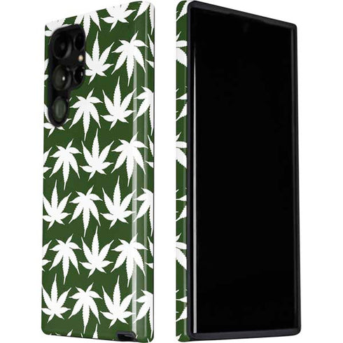 Marijuana Leaf White Pattern Galaxy S22 Ultra Pro Case