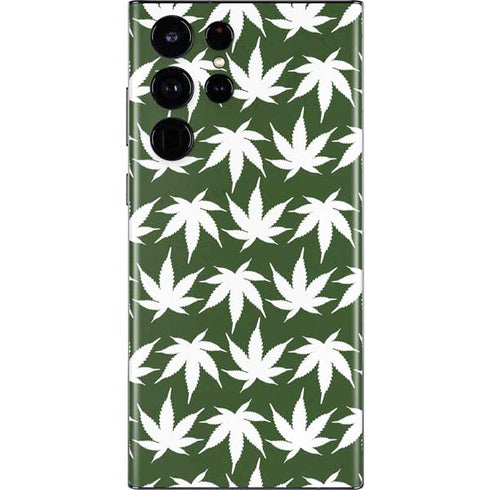 Marijuana Leaf White Pattern Galaxy S22 Ultra Skin