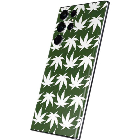 Marijuana Leaf White Pattern Galaxy S22 Ultra Skin