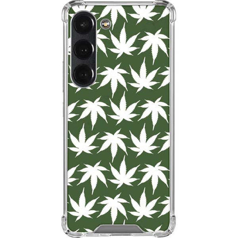 Marijuana Leaf White Pattern Galaxy S23 Clear Case