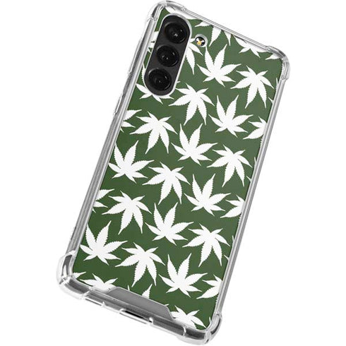 Marijuana Leaf White Pattern Galaxy S23 Plus Clear Case