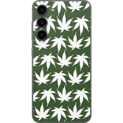 Marijuana Leaf White Pattern Galaxy S23 Plus Skin