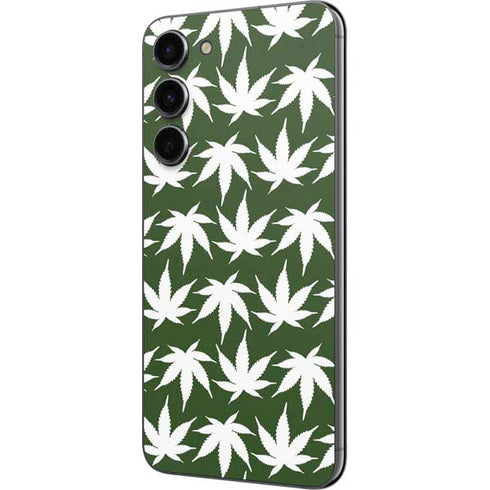 Marijuana Leaf White Pattern Galaxy S23 Plus Skin