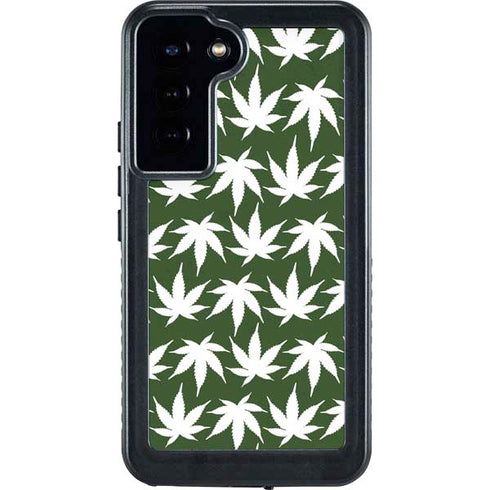 Marijuana Leaf White Pattern Galaxy S23 Plus Waterproof Case