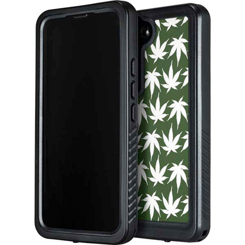 Marijuana Leaf White Pattern Galaxy S23 Plus Waterproof Case