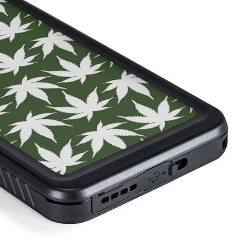 Marijuana Leaf White Pattern Galaxy S23 Plus Waterproof Case