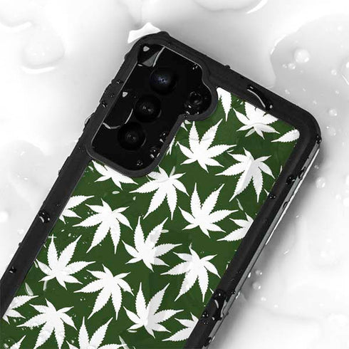 Marijuana Leaf White Pattern Galaxy S23 Plus Waterproof Case