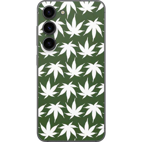 Marijuana Leaf White Pattern Galaxy S23 Skin