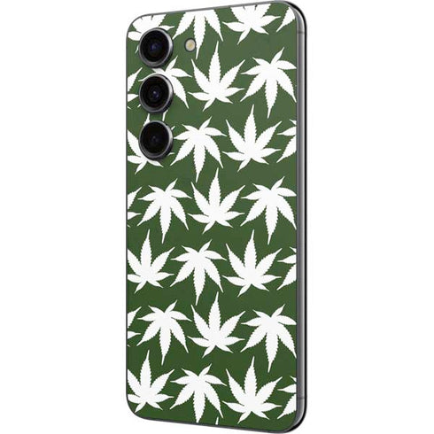 Marijuana Leaf White Pattern Galaxy S23 Skin