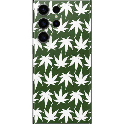 Marijuana Leaf White Pattern Galaxy S23 Ultra Skin