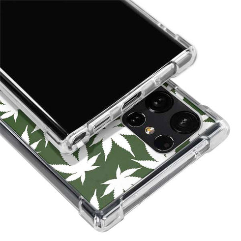 Marijuana Leaf White Pattern Galaxy S24 Ultra Clear Case