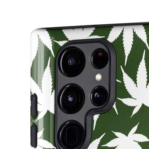 Marijuana Leaf White Pattern Galaxy S24 Ultra Impact Case