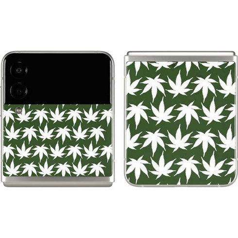 Marijuana Leaf White Pattern Galaxy Z Flip3 5G Skin