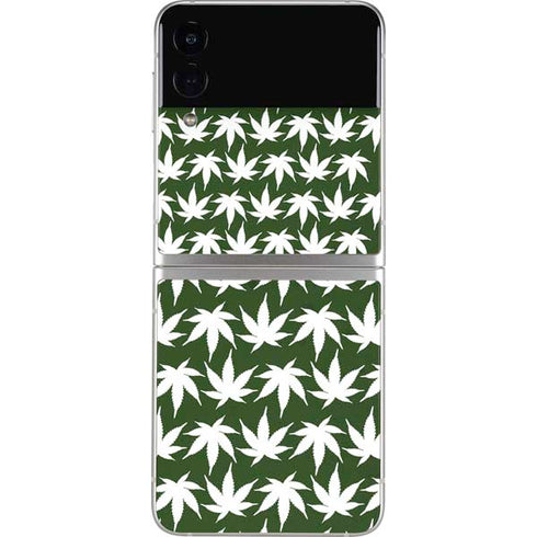 Marijuana Leaf White Pattern Galaxy Z Flip3 5G Skin