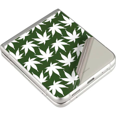 Marijuana Leaf White Pattern Galaxy Z Flip3 5G Skin