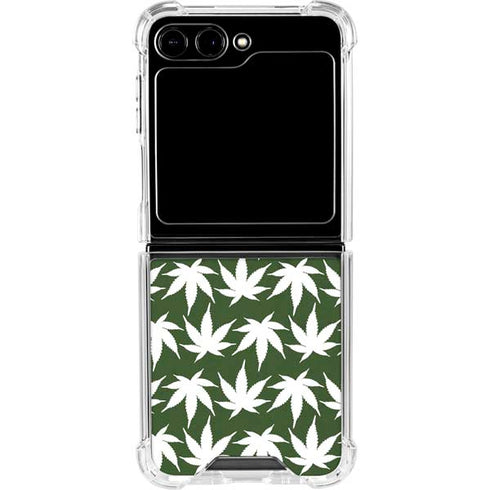 Marijuana Leaf White Pattern Galaxy Z Flip5 5G Clear Case