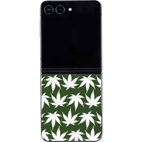 Marijuana Leaf White Pattern Galaxy Z Flip5 5G Skin