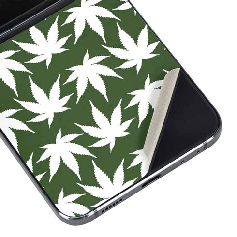 Marijuana Leaf White Pattern Galaxy Z Flip5 5G Skin