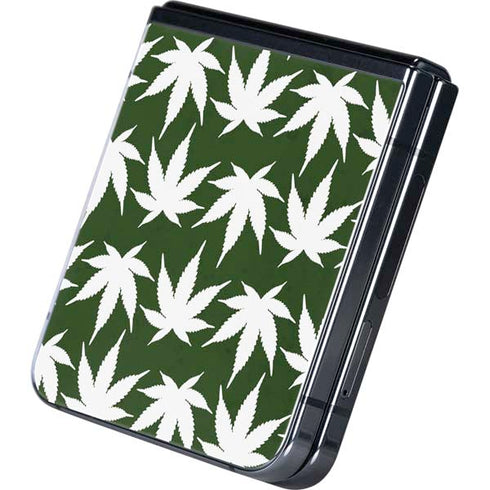 Marijuana Leaf White Pattern Galaxy Z Flip5 5G Skin