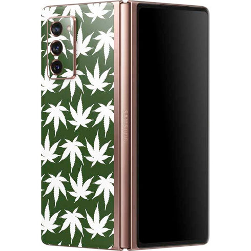Marijuana Leaf White Pattern Galaxy Z Fold2 5G Skin