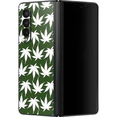 Marijuana Leaf White Pattern Galaxy Z Fold3 5G Skin