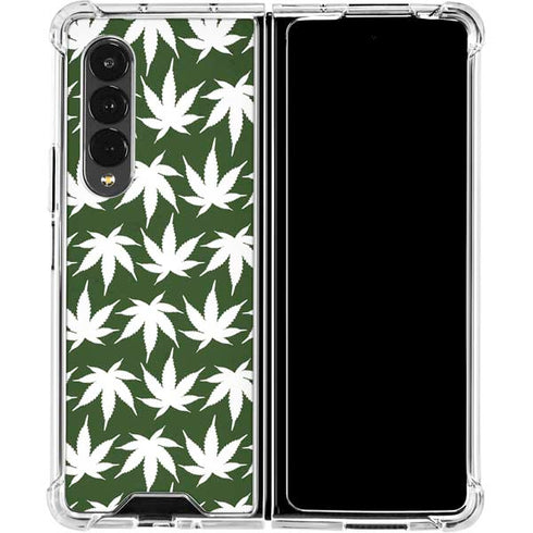 Marijuana Leaf White Pattern Galaxy Z Fold4 5G Clear Case