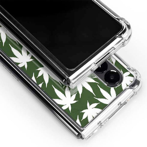 Marijuana Leaf White Pattern Galaxy Z Fold4 5G Clear Case