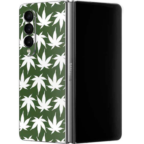 Marijuana Leaf White Pattern Galaxy Z Fold4 5G Skin