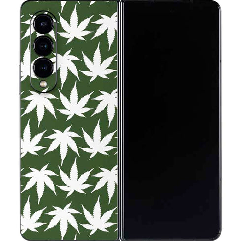 Marijuana Leaf White Pattern Galaxy Z Fold4 5G Skin