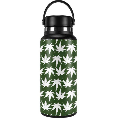 Marijuana Leaf White Pattern Hydro Flask 32oz Wide Mouth Skin