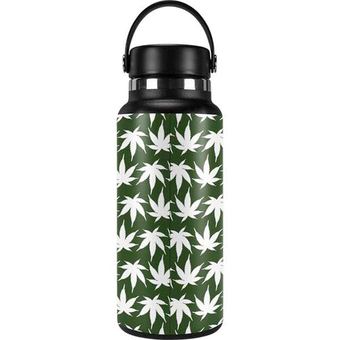 Marijuana Leaf White Pattern Hydro Flask 32oz Wide Mouth Skin