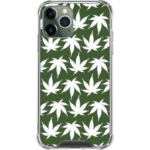 Marijuana Leaf White Pattern iPhone 11 Pro Max Clear Case