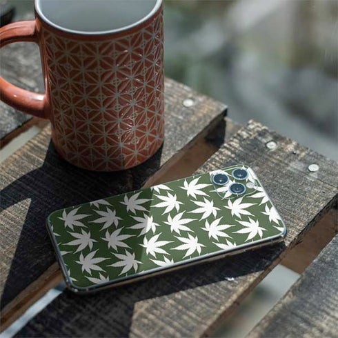 Marijuana Leaf White Pattern iPhone 11 Pro Max Skin