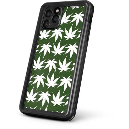 Marijuana Leaf White Pattern iPhone 11 Pro Waterproof Case