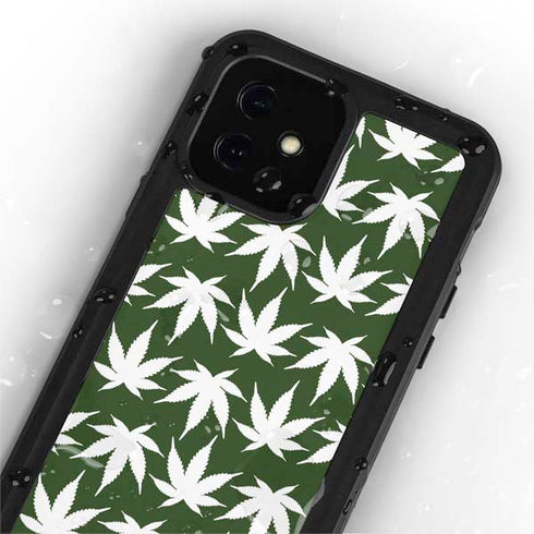 Marijuana Leaf White Pattern iPhone 12 Mini Waterproof Case
