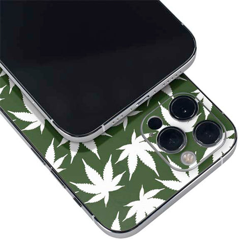 Marijuana Leaf White Pattern iPhone 12 Pro Skin