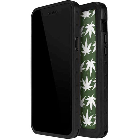 Marijuana Leaf White Pattern iPhone 12 Pro Waterproof Case