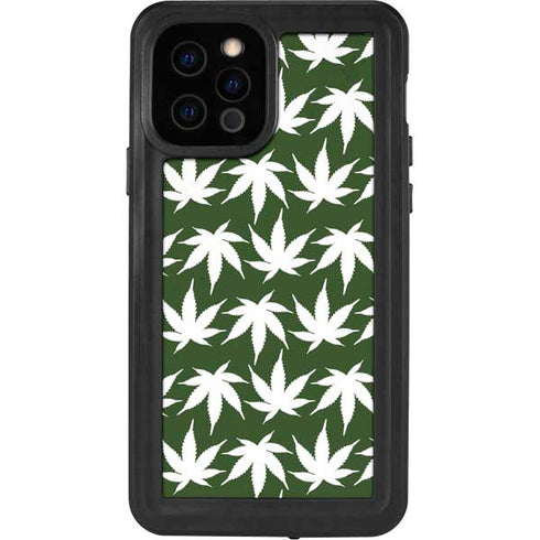 Marijuana Leaf White Pattern iPhone 12 Pro Waterproof Case